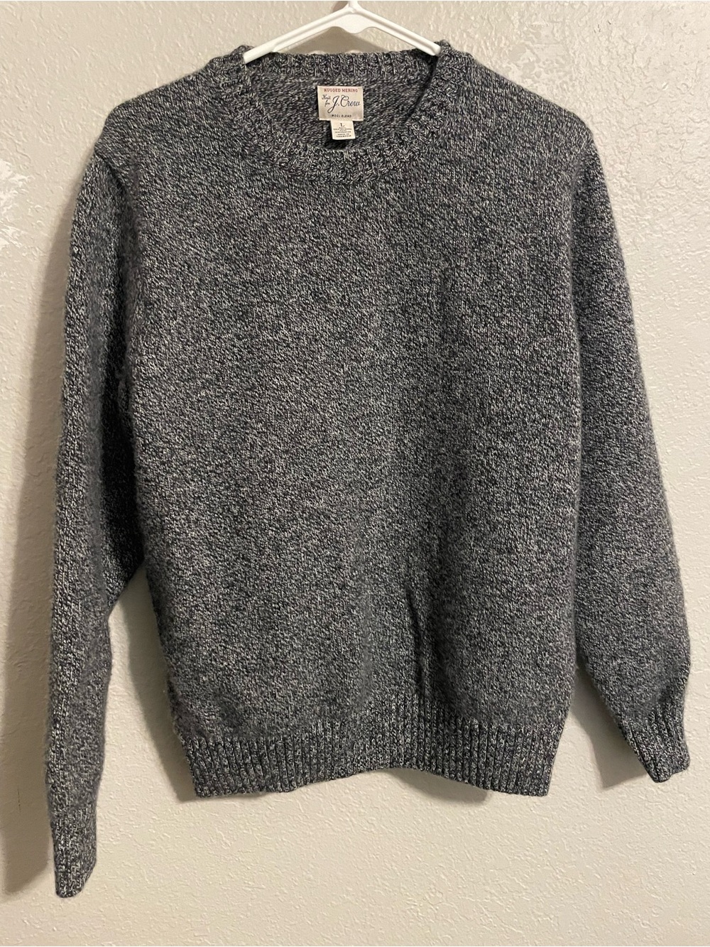 Rugged merino wool-blend  black marled sweater large